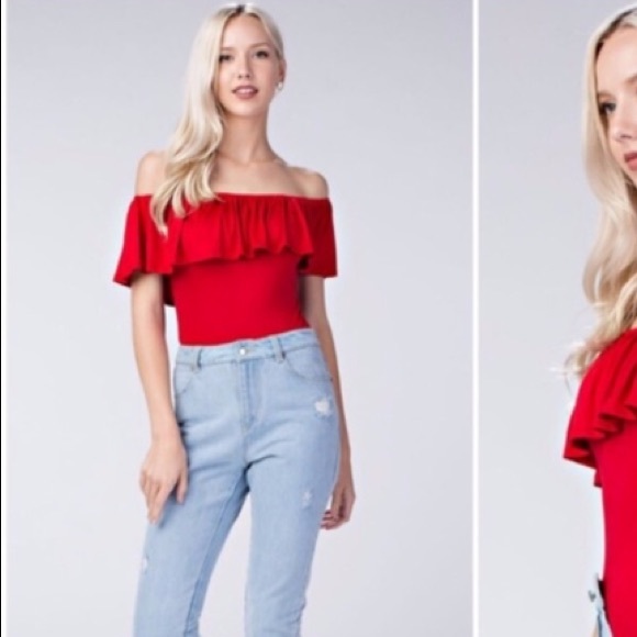 Honey Punch Tops - Red off the shoulder top